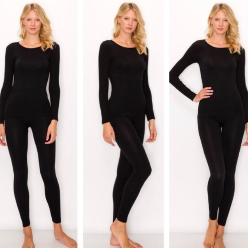 Kimberly C Pitch Black Long Sleeve/High Rise Pants 2 piece Lounge Set